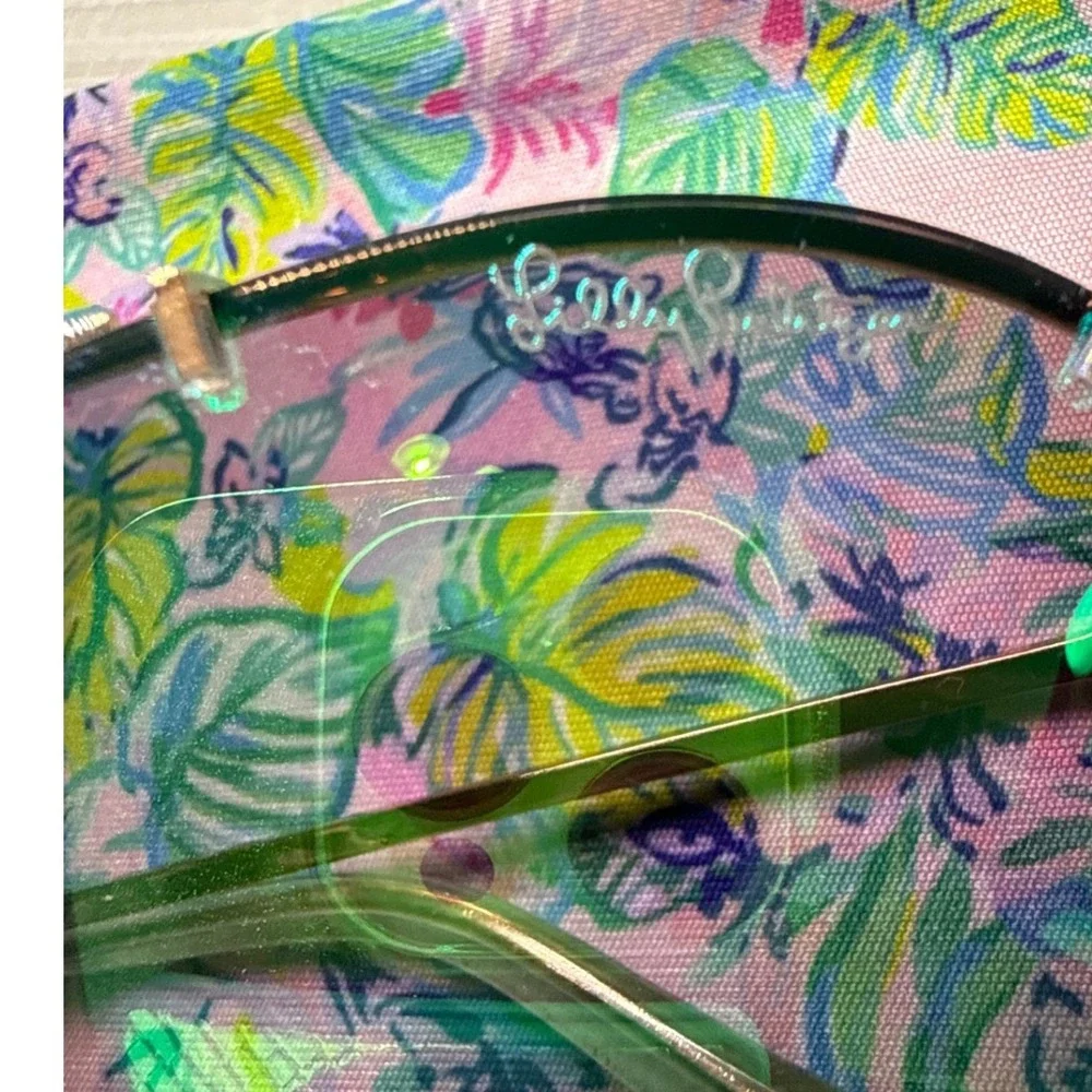 Lilly Pulitzer Adelia Polarized Sunglasses Gold Aviator Purple Floral Pouch 66mm